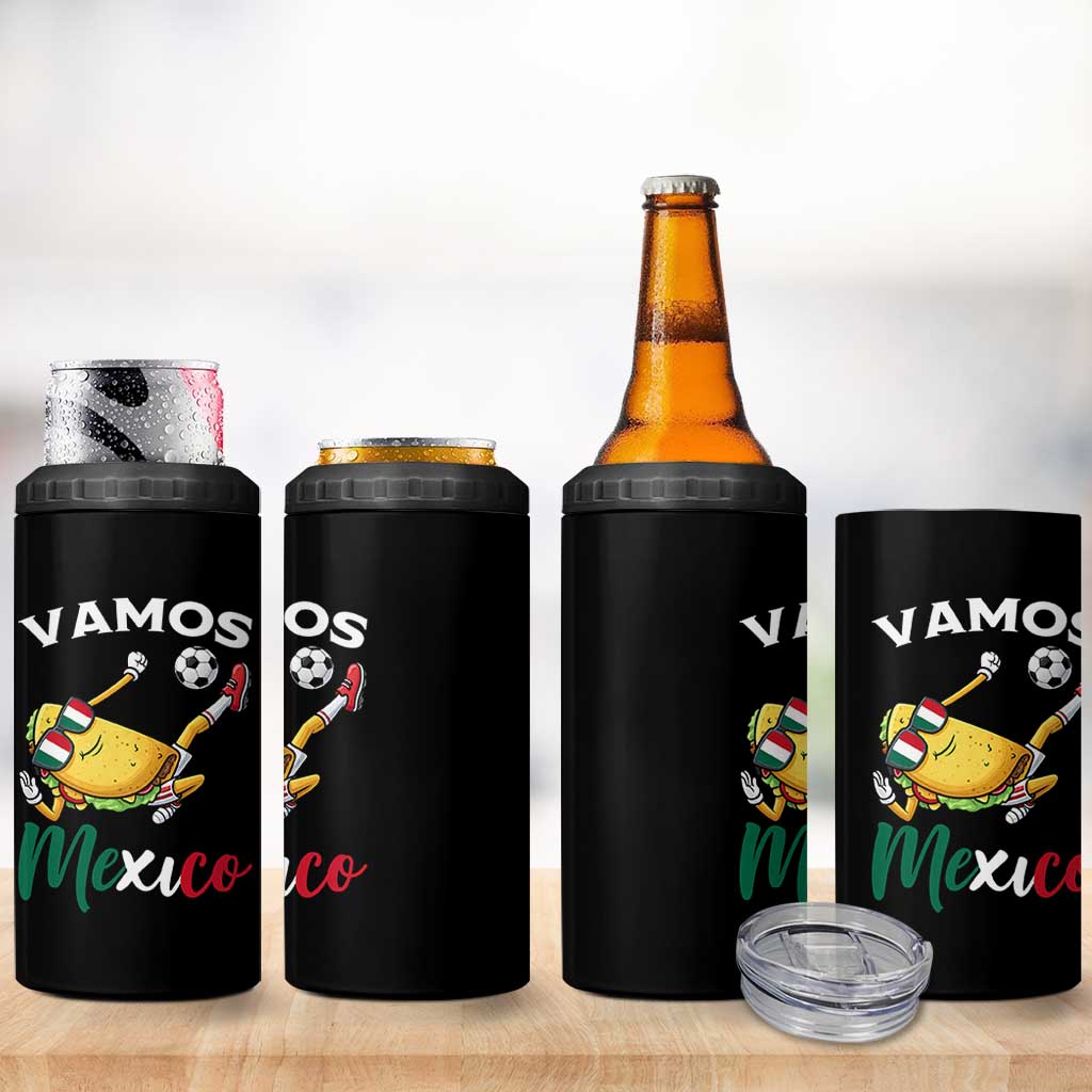 Vamos Mexico Taco Playing Soccer 4 in 1 Can Cooler Tumbler Mexican Fan Gift