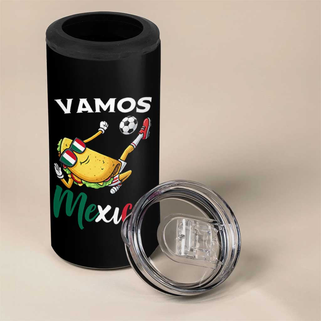 Vamos Mexico Taco Playing Soccer 4 in 1 Can Cooler Tumbler Mexican Fan Gift