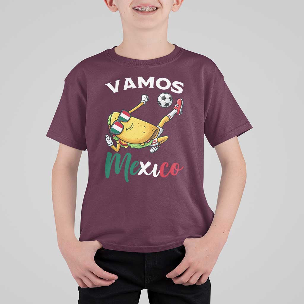 Vamos Mexico Taco Playing Soccer T Shirt For Kid Mexican Fan Gift