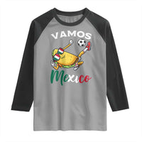 Vamos Mexico Taco Playing Soccer Raglan Shirt Mexican Fan Gift