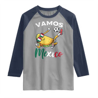 Vamos Mexico Taco Playing Soccer Raglan Shirt Mexican Fan Gift