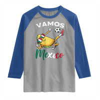 Vamos Mexico Taco Playing Soccer Raglan Shirt Mexican Fan Gift