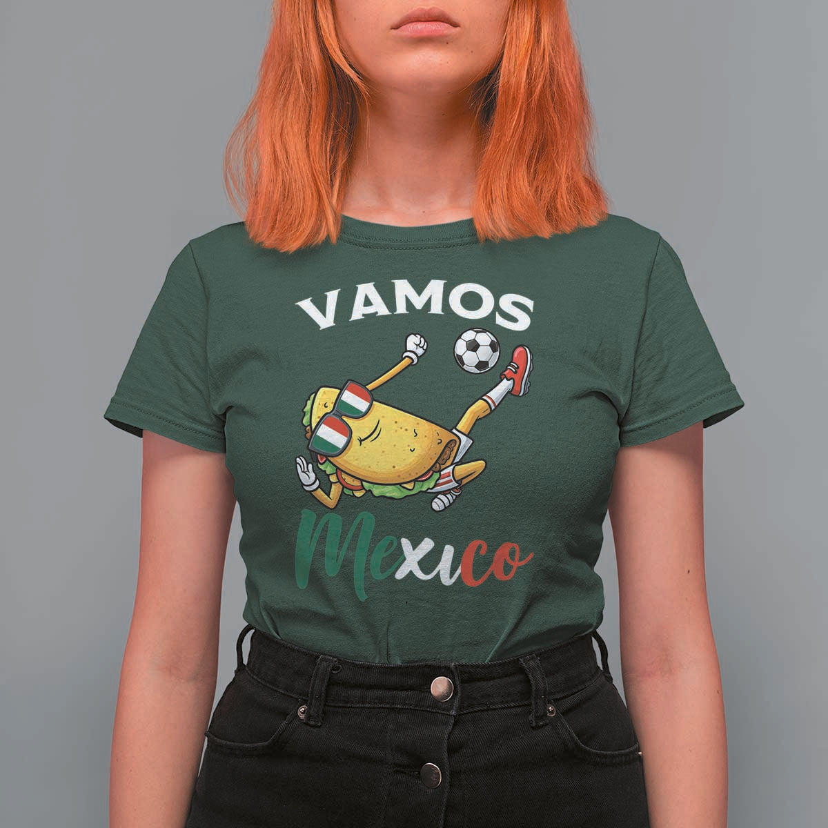 Vamos Mexico Taco Playing Soccer T Shirt For Women Mexican Fan Gift