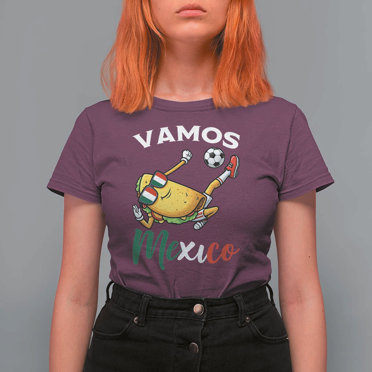 Vamos Mexico Taco Playing Soccer T Shirt For Women Mexican Fan Gift
