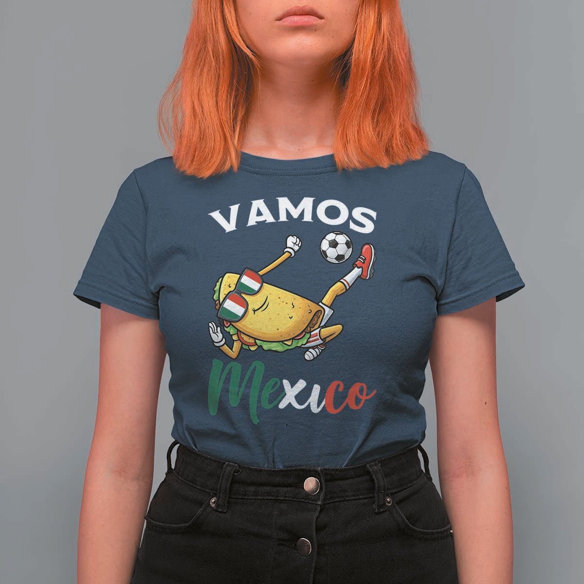 Vamos Mexico Taco Playing Soccer T Shirt For Women Mexican Fan Gift