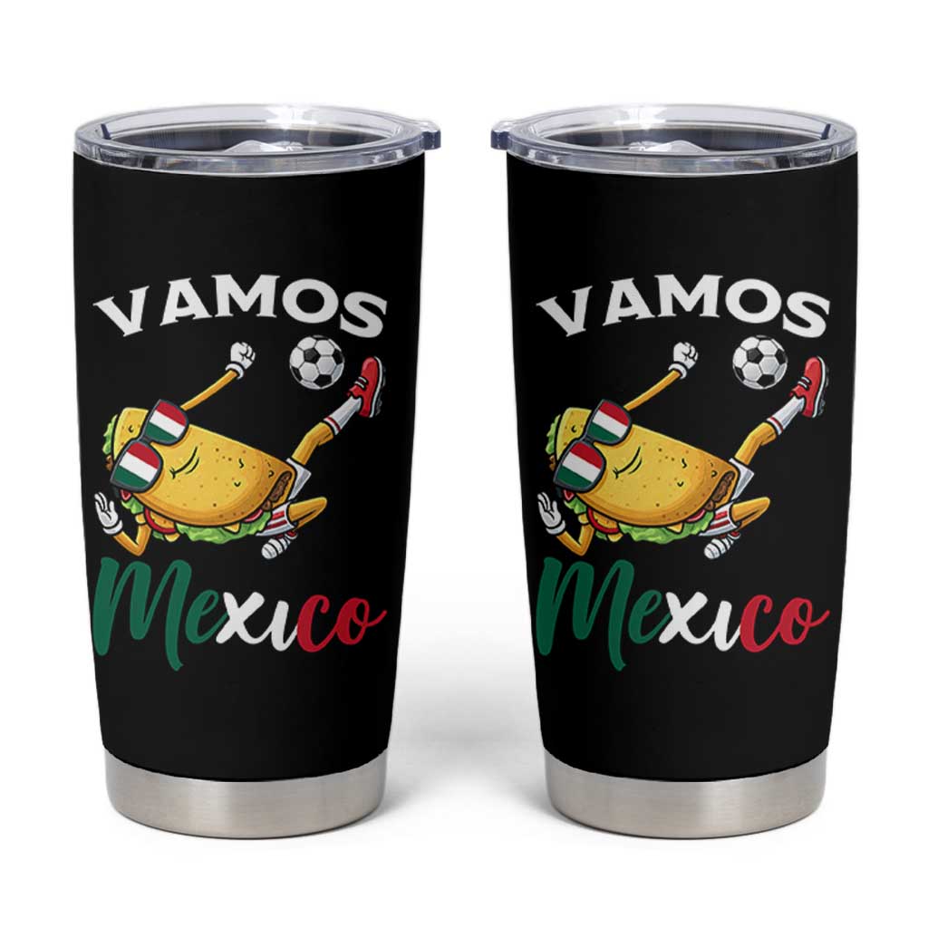 Vamos Mexico Taco Playing Soccer Tumbler Cup Mexican Fan Gift
