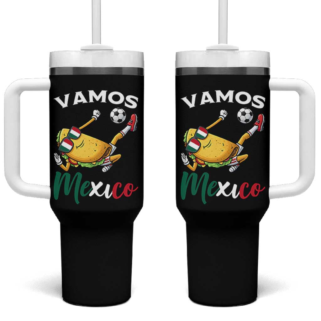 Vamos Mexico Taco Playing Soccer Tumbler With Handle Mexican Fan Gift