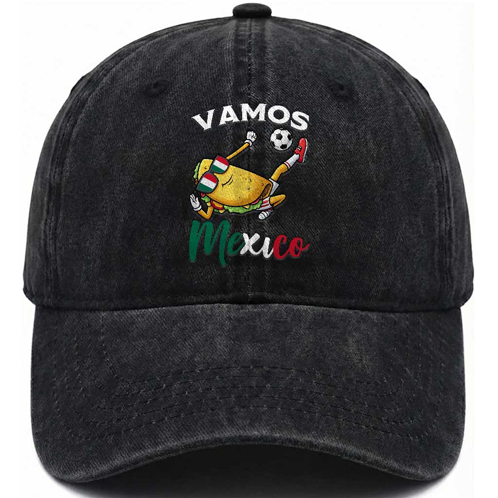 Vamos Mexico Taco Playing Soccer Washed Cotton Baseball Cap Mexican Fan Gift
