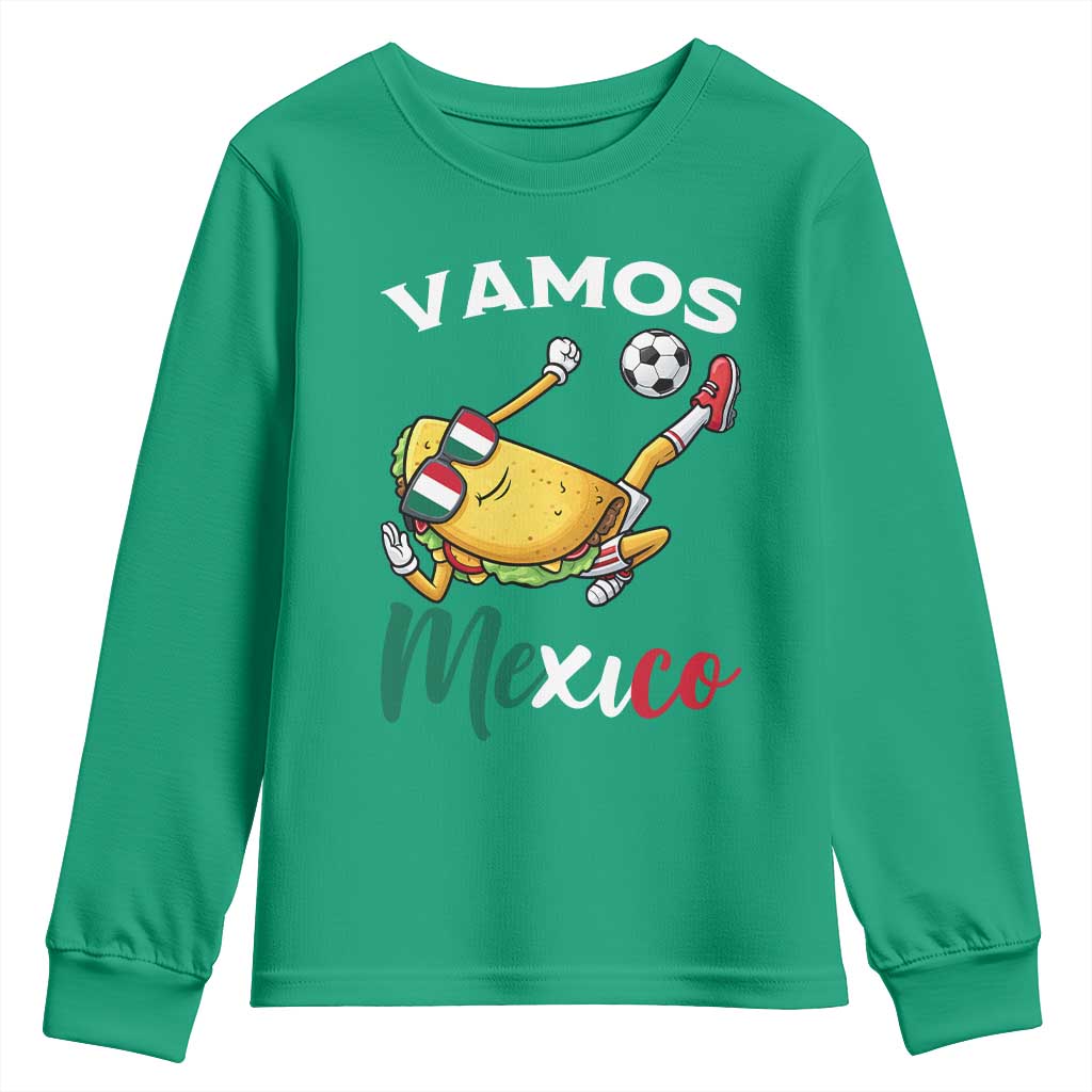 Vamos Mexico Taco Playing Soccer Youth Sweatshirt Mexican Fan Gift