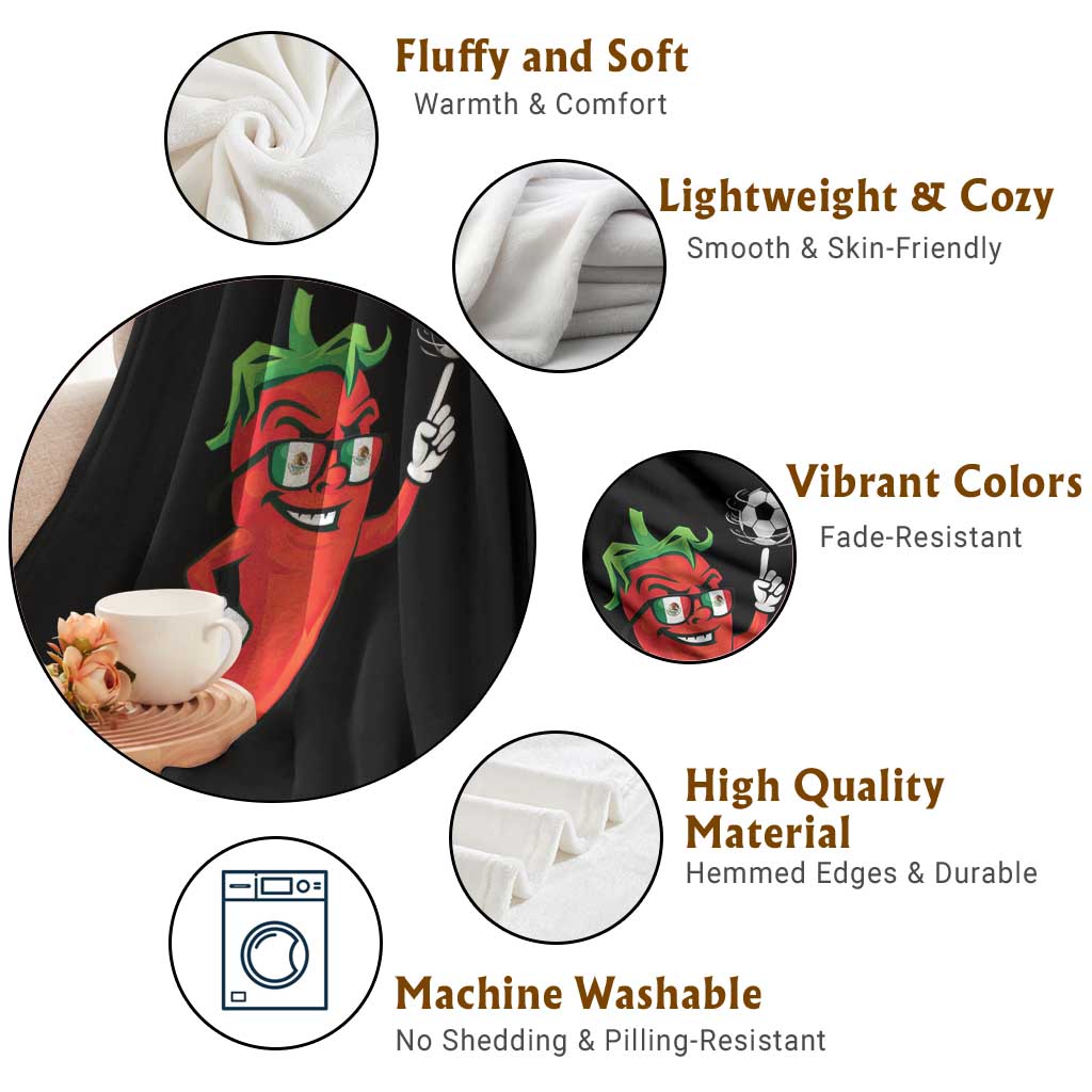 Cool Chili Pepper Soccer Player Throw Blanket Mexican Spicy Food Lover