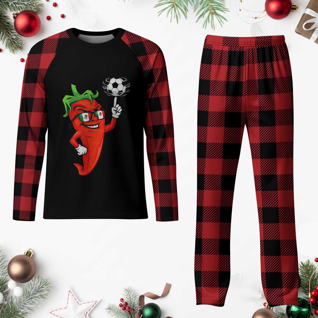 Cool Chili Pepper Soccer Player Plaid Pajama Set Mexican Spicy Food Lover