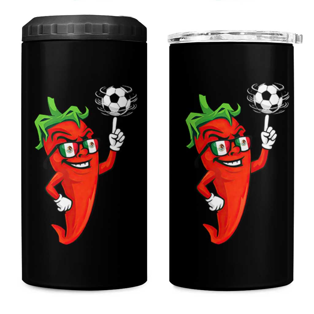 Cool Chili Pepper Soccer Player 4 in 1 Can Cooler Tumbler Mexican Spicy Food Lover