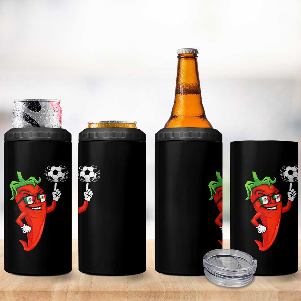Cool Chili Pepper Soccer Player 4 in 1 Can Cooler Tumbler Mexican Spicy Food Lover
