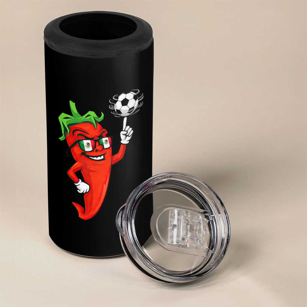 Cool Chili Pepper Soccer Player 4 in 1 Can Cooler Tumbler Mexican Spicy Food Lover