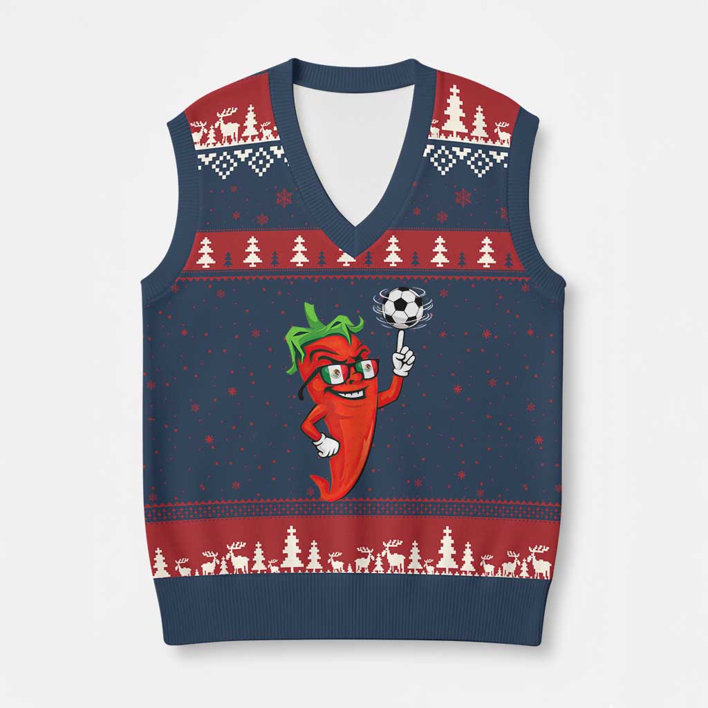 Cool Chili Pepper Soccer Player V-Neck Knit Sweater Vest Mexican Spicy Food Lover