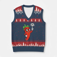 Cool Chili Pepper Soccer Player V-Neck Knit Sweater Vest Mexican Spicy Food Lover