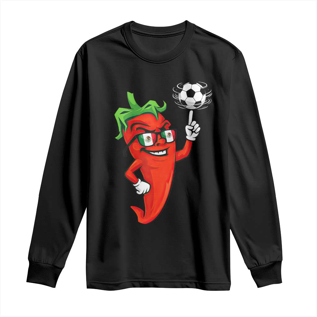 Cool Chili Pepper Soccer Player Long Sleeve Shirt Mexican Spicy Food Lover