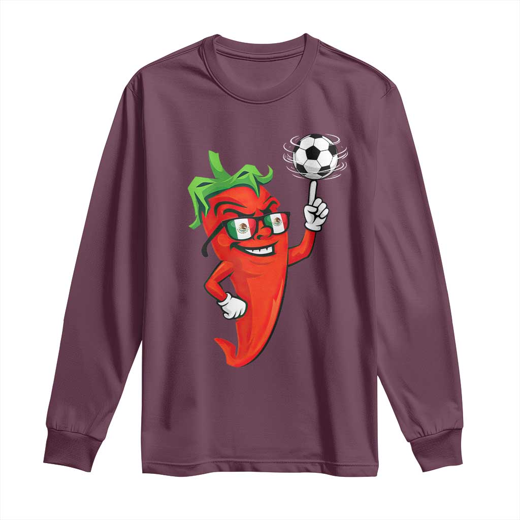 Cool Chili Pepper Soccer Player Long Sleeve Shirt Mexican Spicy Food Lover