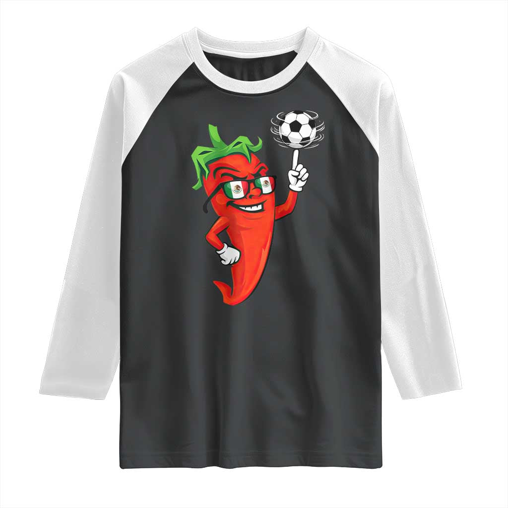 Cool Chili Pepper Soccer Player Raglan Shirt Mexican Spicy Food Lover