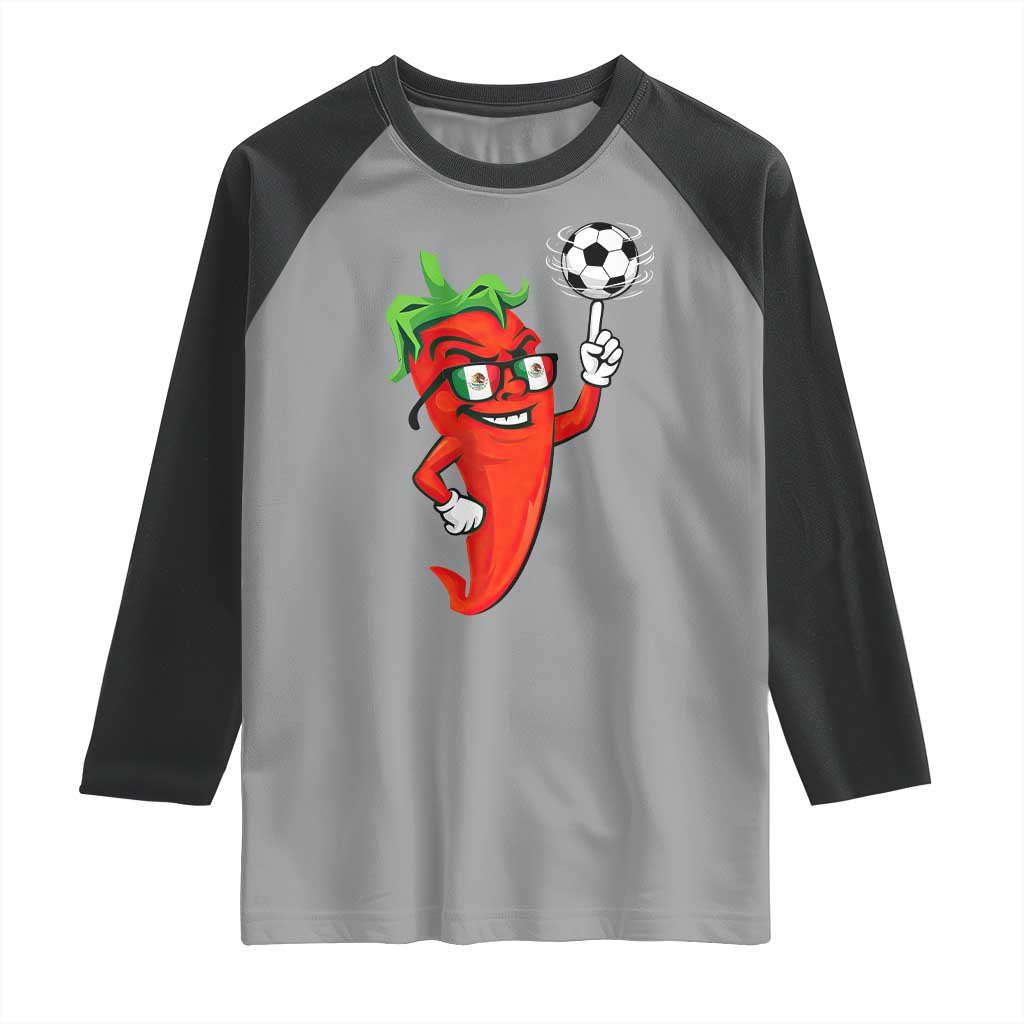 Cool Chili Pepper Soccer Player Raglan Shirt Mexican Spicy Food Lover