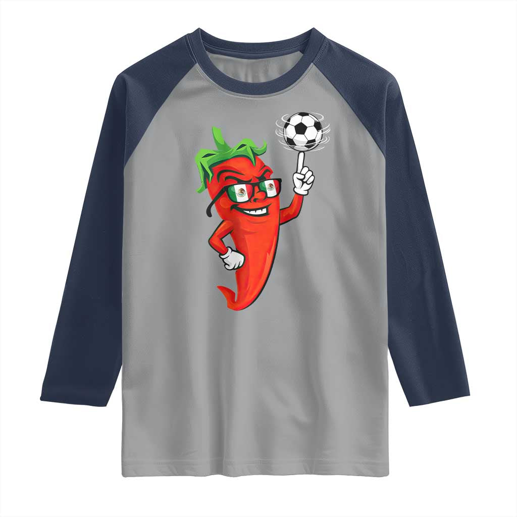 Cool Chili Pepper Soccer Player Raglan Shirt Mexican Spicy Food Lover