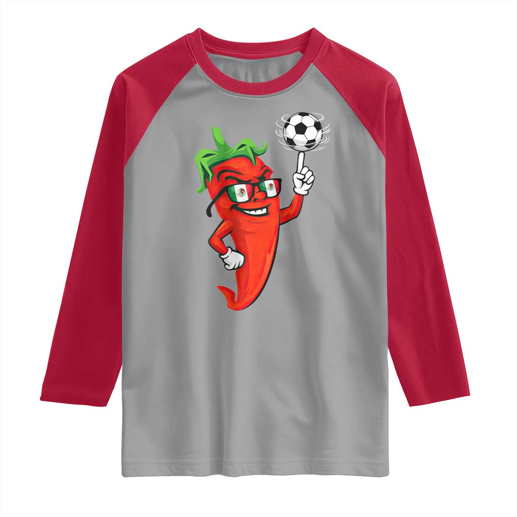 Cool Chili Pepper Soccer Player Raglan Shirt Mexican Spicy Food Lover