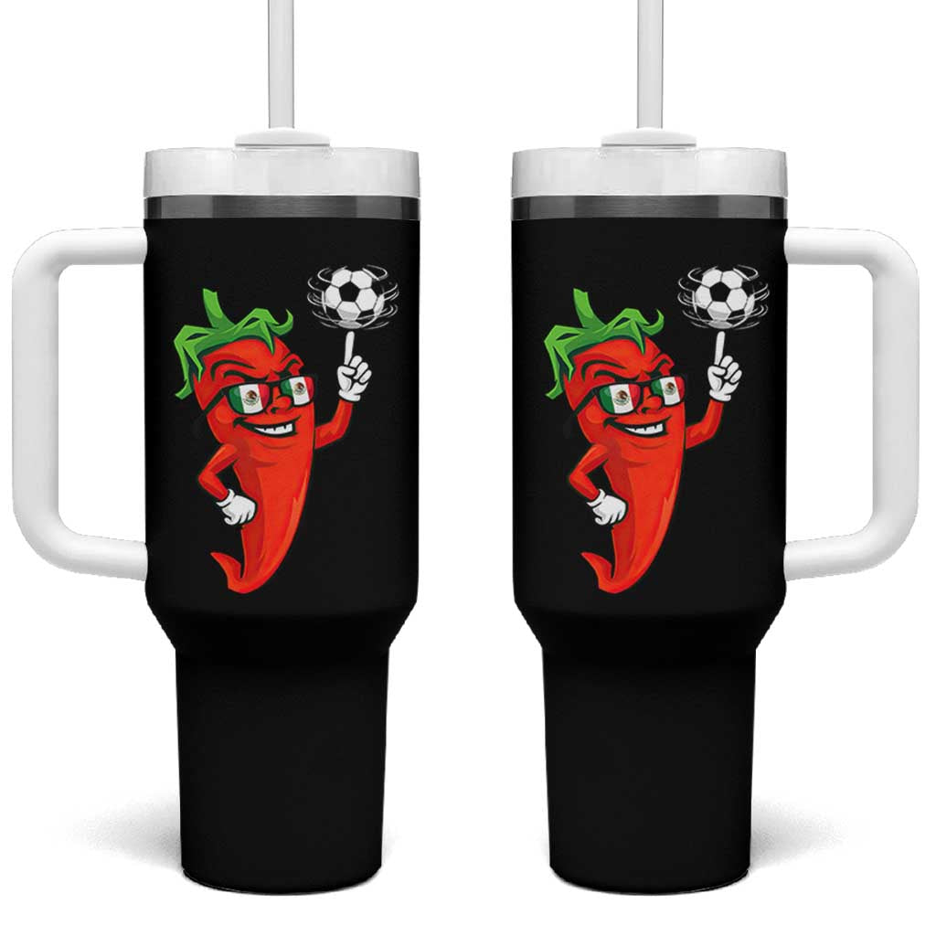 Cool Chili Pepper Soccer Player Tumbler With Handle Mexican Spicy Food Lover