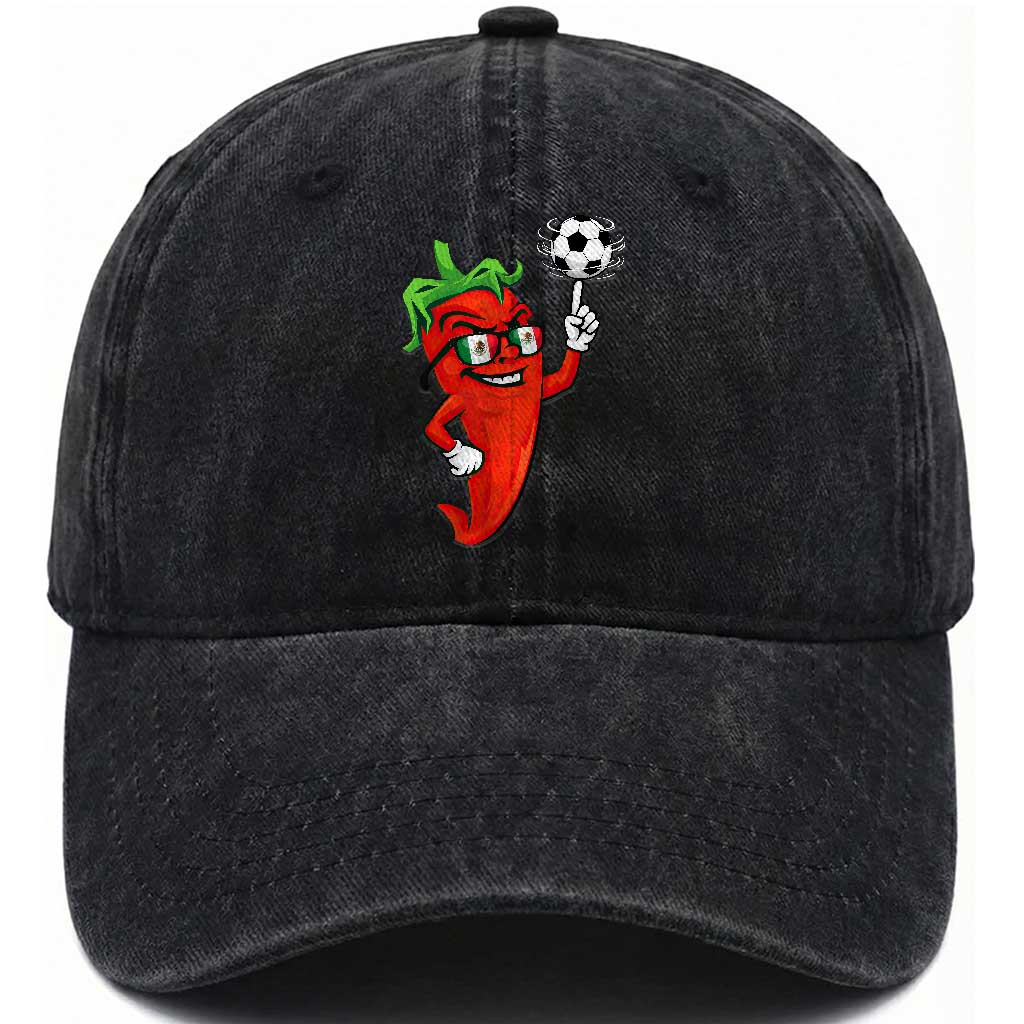 Cool Chili Pepper Soccer Player Washed Cotton Baseball Cap Mexican Spicy Food Lover