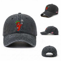 Cool Chili Pepper Soccer Player Washed Cotton Baseball Cap Mexican Spicy Food Lover
