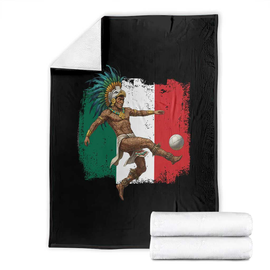 Aztec Warrior Playing Soccer Throw Blanket Mexican Pride Football Fan Gift
