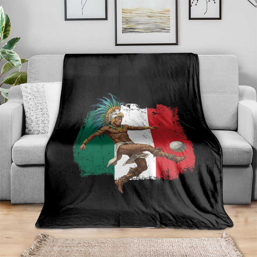 Aztec Warrior Playing Soccer Throw Blanket Mexican Pride Football Fan Gift