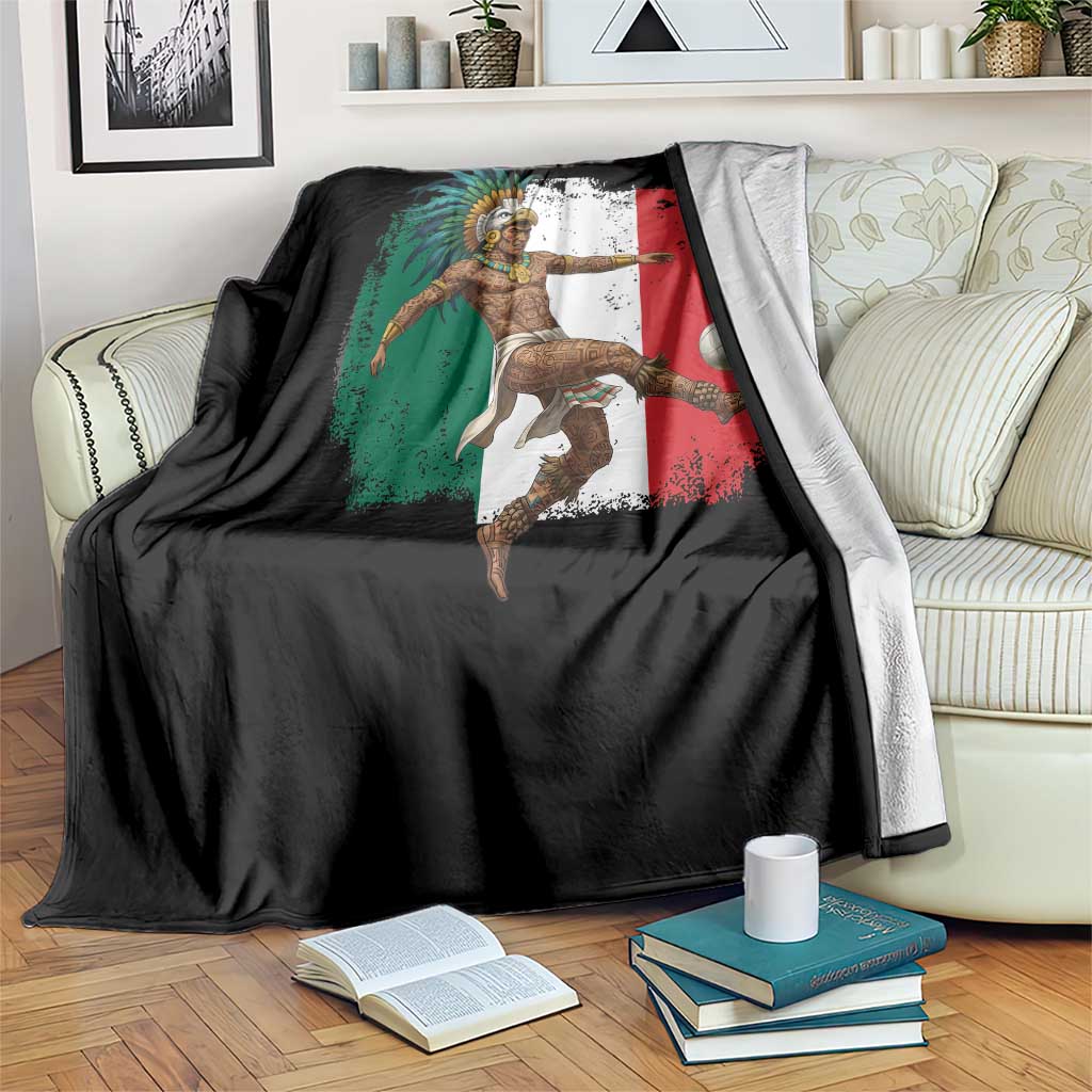 Aztec Warrior Playing Soccer Throw Blanket Mexican Pride Football Fan Gift