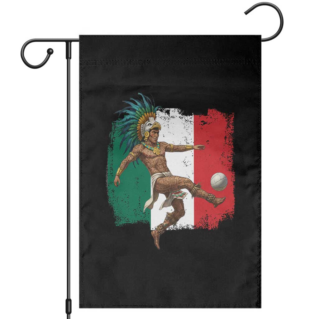 Aztec Warrior Playing Soccer Garden Flag Mexican Pride Football Fan Gift