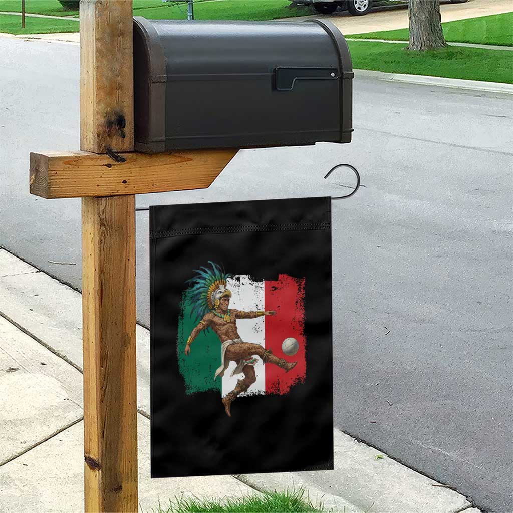 Aztec Warrior Playing Soccer Garden Flag Mexican Pride Football Fan Gift