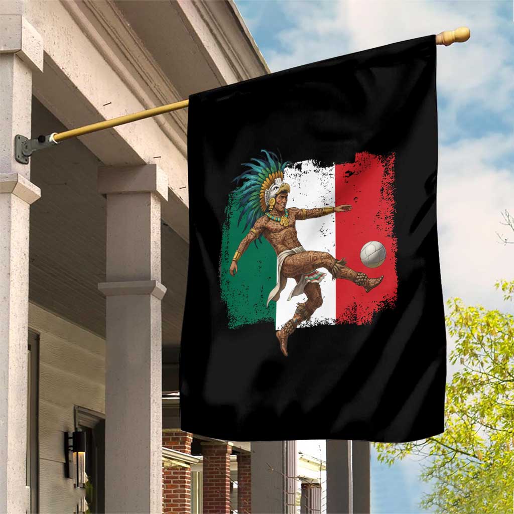 Aztec Warrior Playing Soccer Garden Flag Mexican Pride Football Fan Gift