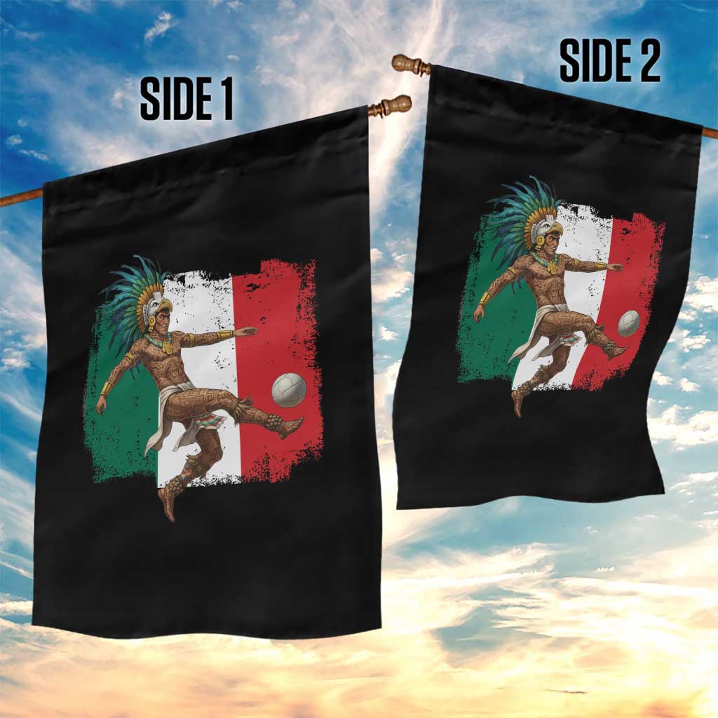 Aztec Warrior Playing Soccer Garden Flag Mexican Pride Football Fan Gift