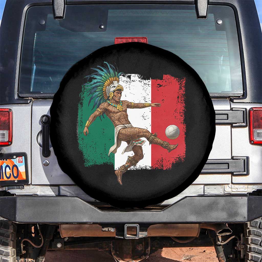 Aztec Warrior Playing Soccer Spare Tire Cover Mexican Pride Football Fan Gift