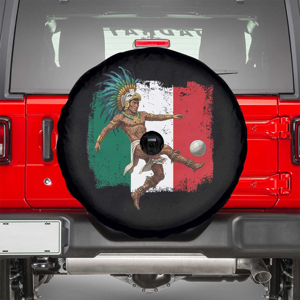 Aztec Warrior Playing Soccer Spare Tire Cover Mexican Pride Football Fan Gift