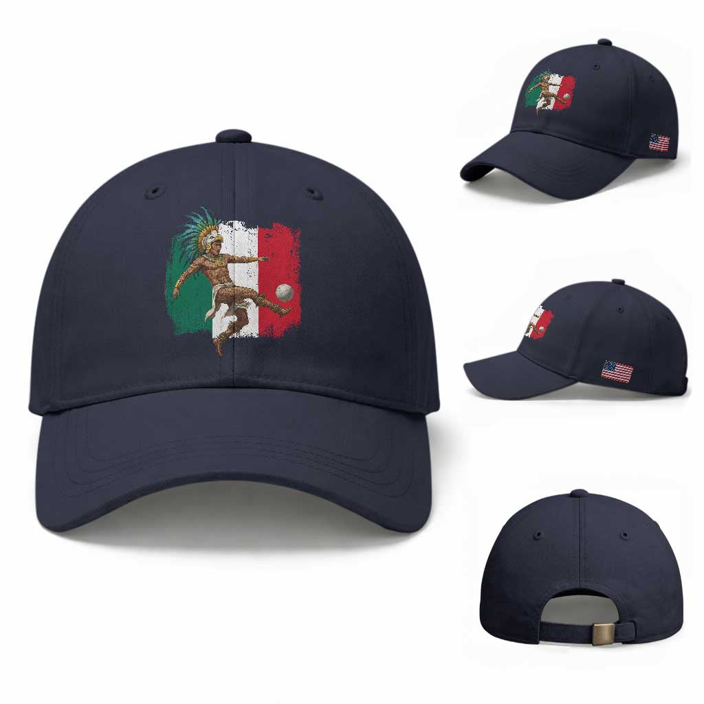 Aztec Warrior Playing Soccer Baseball Cap Mexican Pride Football Fan Gift