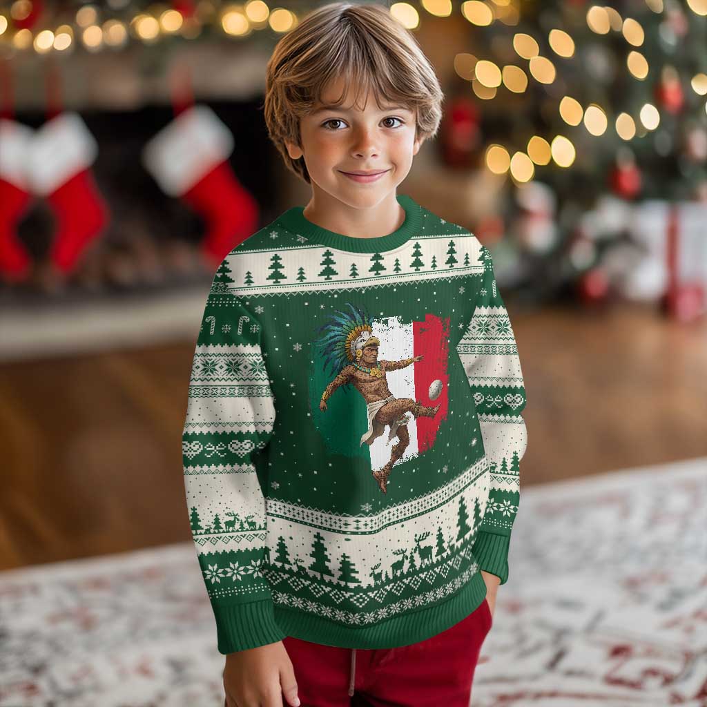 Aztec Warrior Playing Soccer Ugly Christmas Sweater Mexican Pride Football Fan Gift
