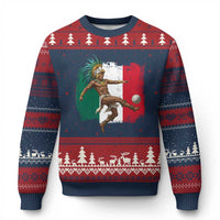 Aztec Warrior Playing Soccer Ugly Christmas Sweater Mexican Pride Football Fan Gift