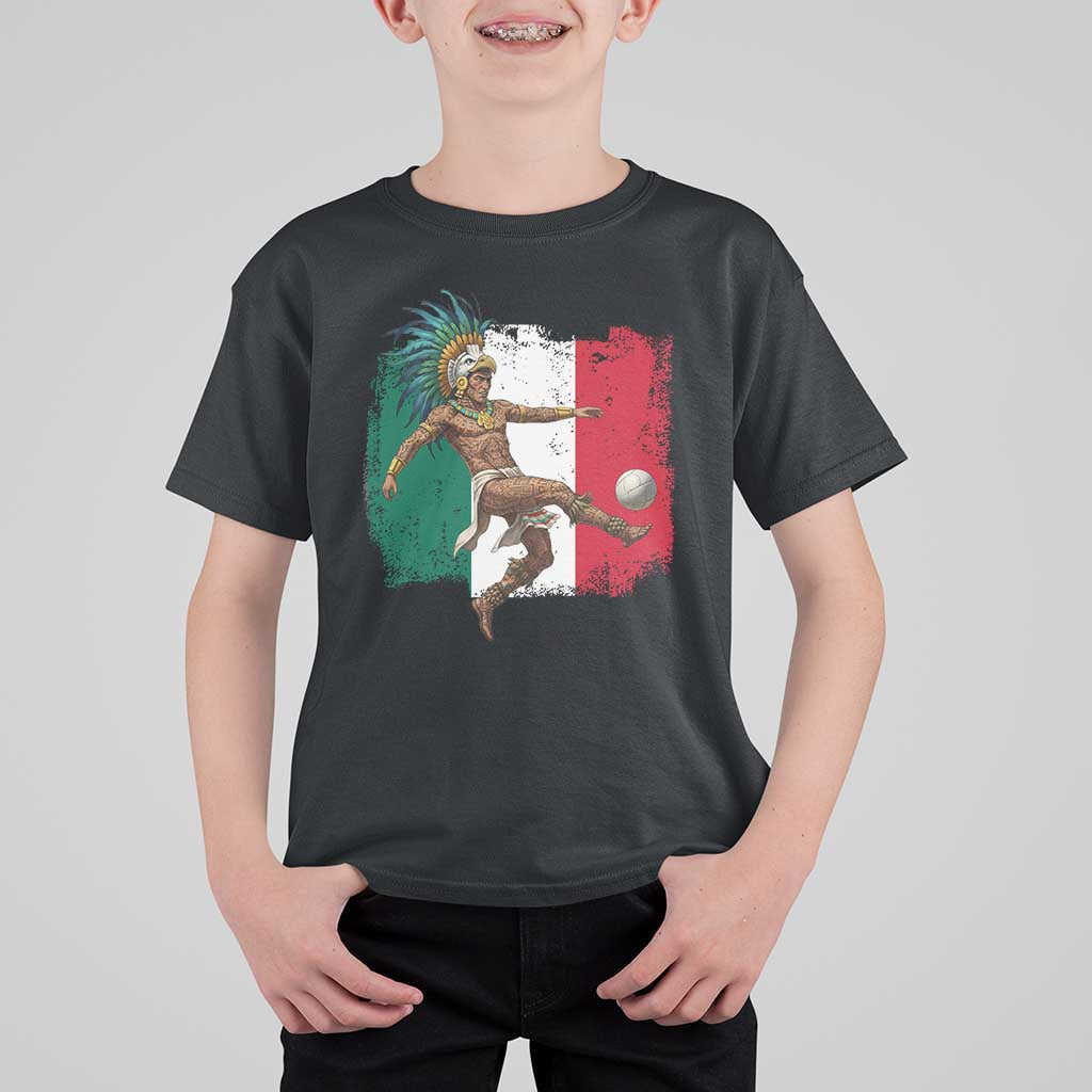 Aztec Warrior Playing Soccer T Shirt For Kid Mexican Pride Football Fan Gift