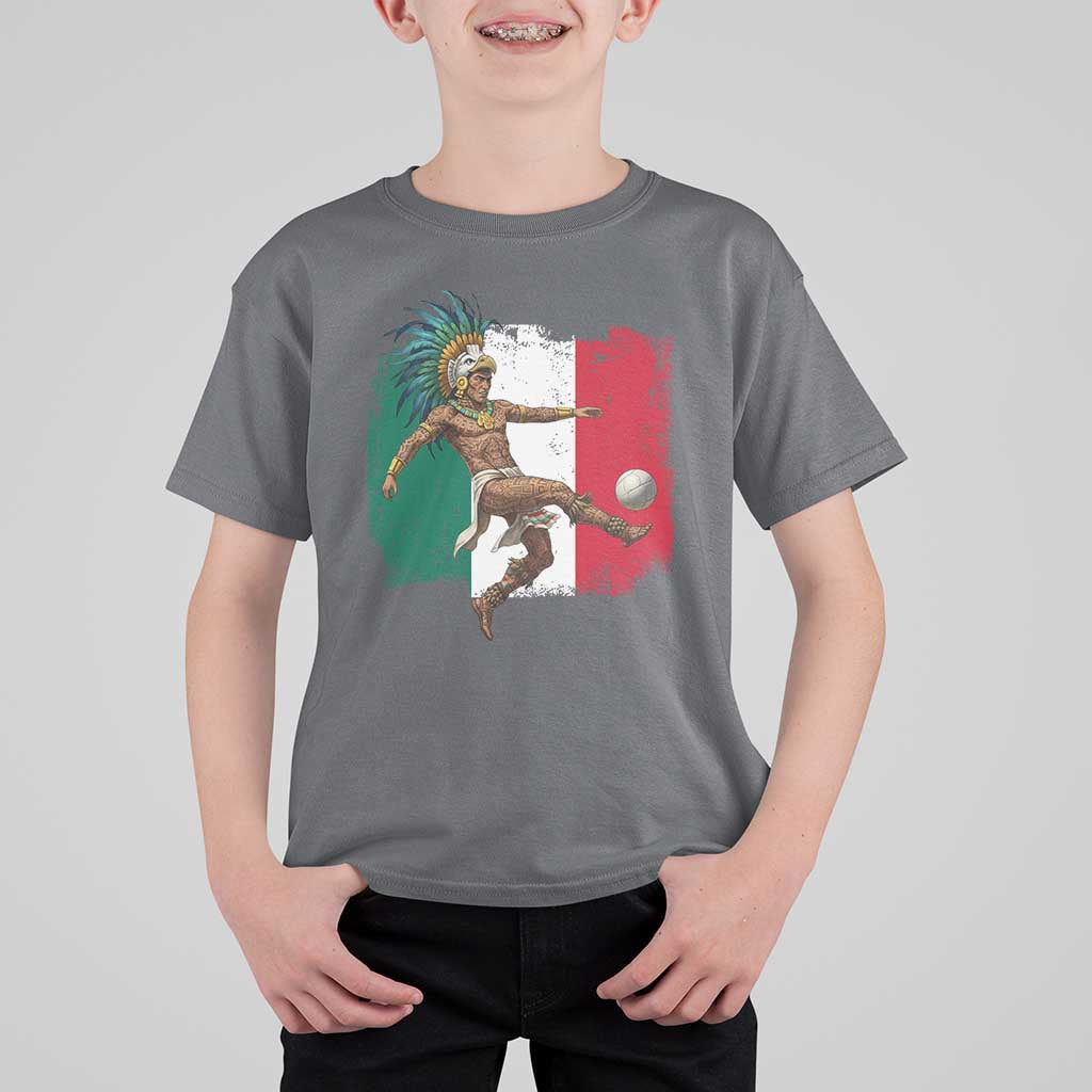 Aztec Warrior Playing Soccer T Shirt For Kid Mexican Pride Football Fan Gift