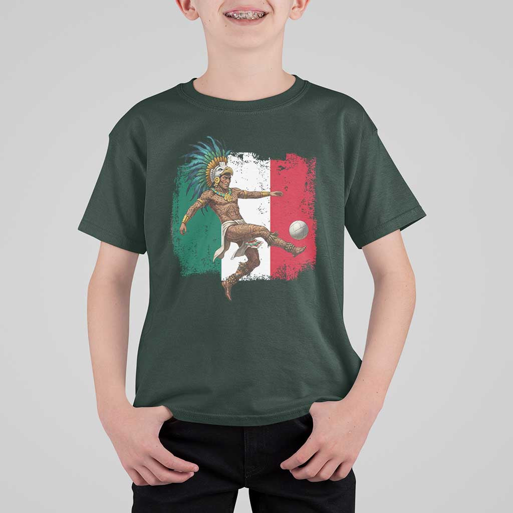 Aztec Warrior Playing Soccer T Shirt For Kid Mexican Pride Football Fan Gift