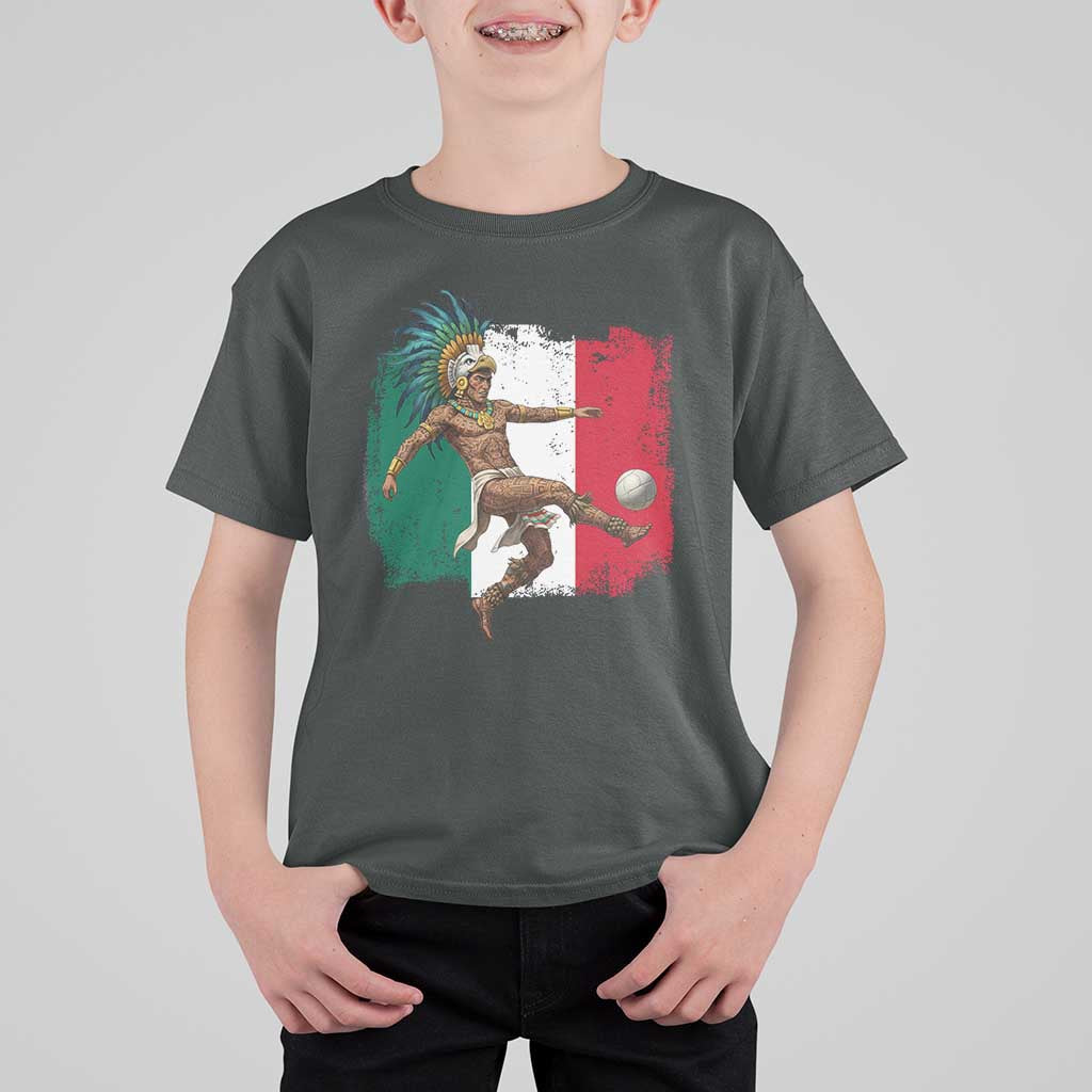 Aztec Warrior Playing Soccer T Shirt For Kid Mexican Pride Football Fan Gift