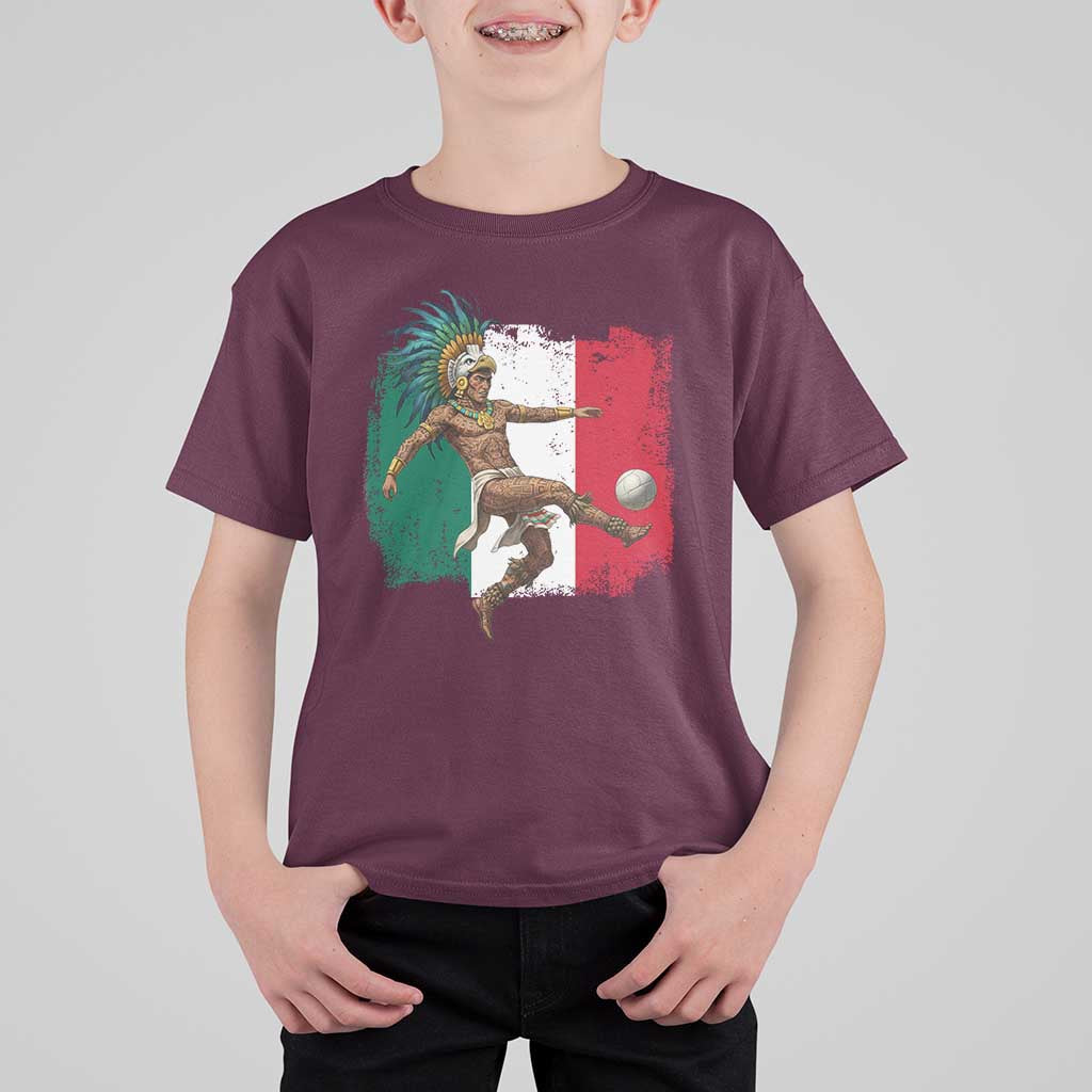 Aztec Warrior Playing Soccer T Shirt For Kid Mexican Pride Football Fan Gift