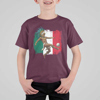 Aztec Warrior Playing Soccer T Shirt For Kid Mexican Pride Football Fan Gift