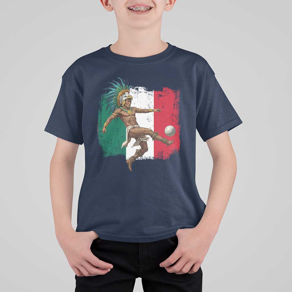 Aztec Warrior Playing Soccer T Shirt For Kid Mexican Pride Football Fan Gift