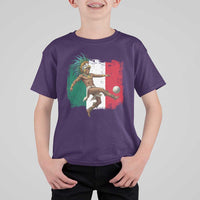 Aztec Warrior Playing Soccer T Shirt For Kid Mexican Pride Football Fan Gift