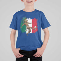 Aztec Warrior Playing Soccer T Shirt For Kid Mexican Pride Football Fan Gift